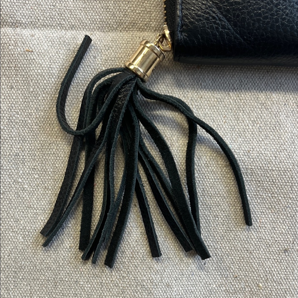Jack French London Black Leather Zip Around Wallet Gold Plate Tassel - Picture 3 of 12